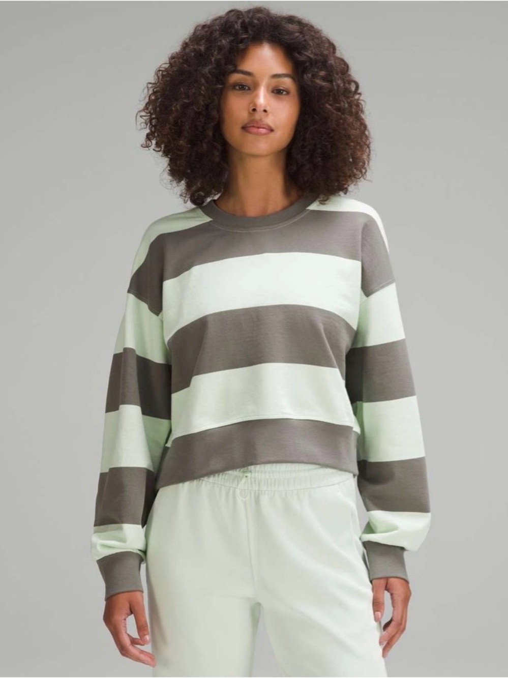 Lululemon Perfectly Oversized Cropped Crew *Stripe Grey Sage/Kohlrabi Green